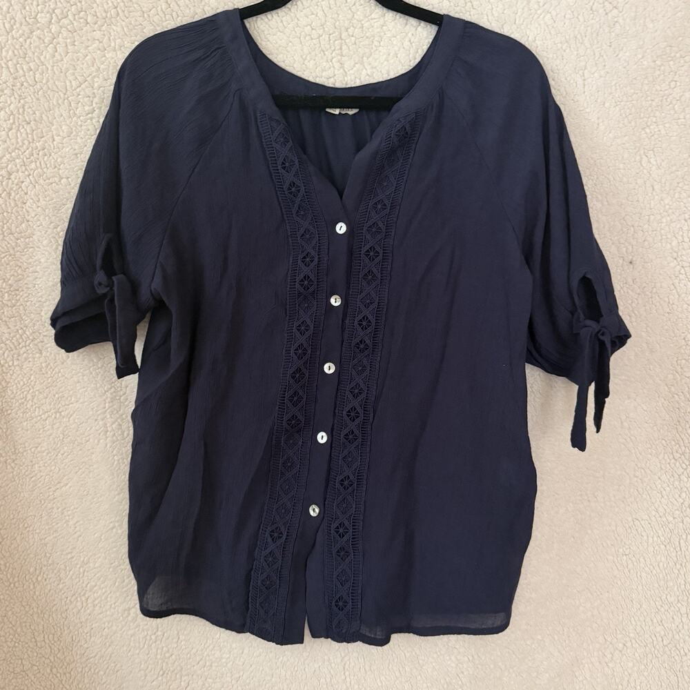 Women's BOHO Crochet Lace Romantic Cottagecore Peasant Top Parallel Skies Sz L